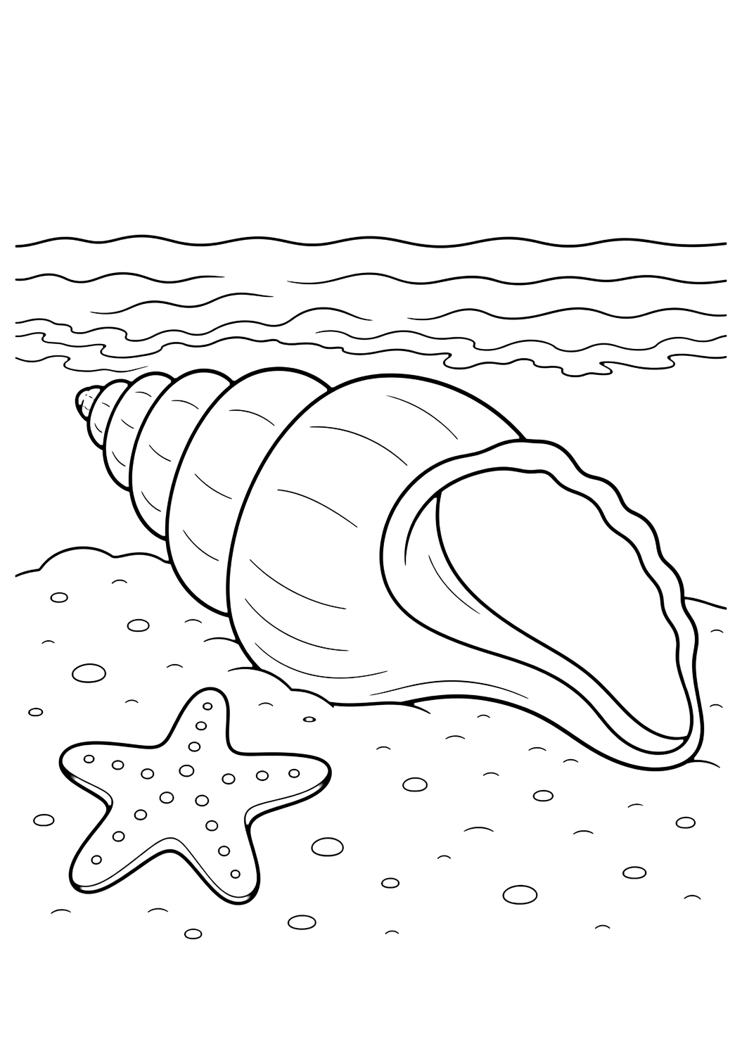 Coloriage avec grande conque. Idéal pour enfants, plage, été, impression et coloriage en ligne.