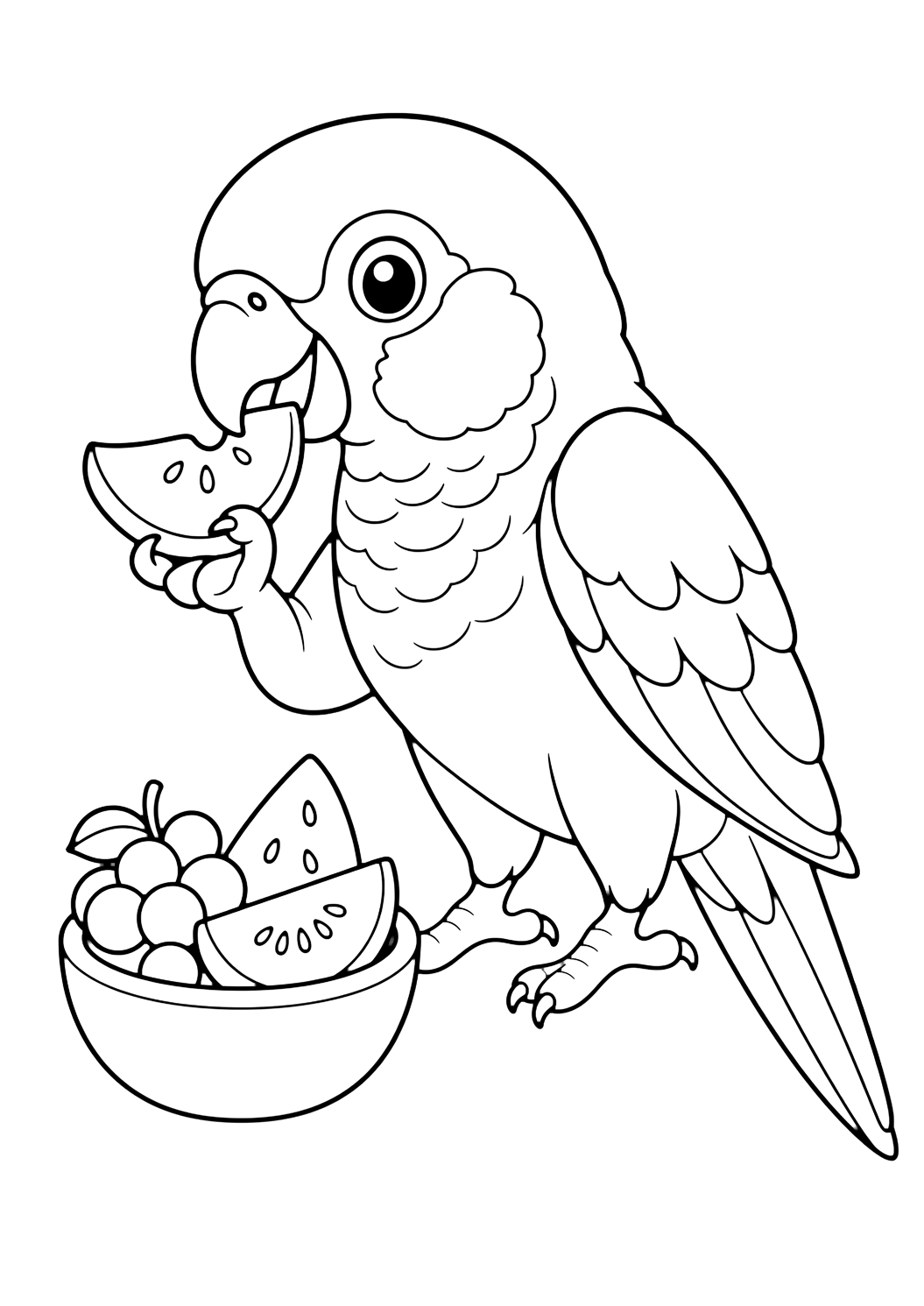 Conure Eating Fruit coloring page for kids