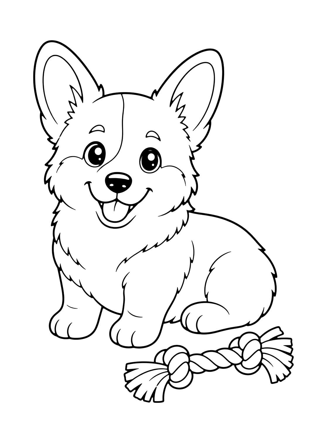 Chiot Corgi avec corde à colorier