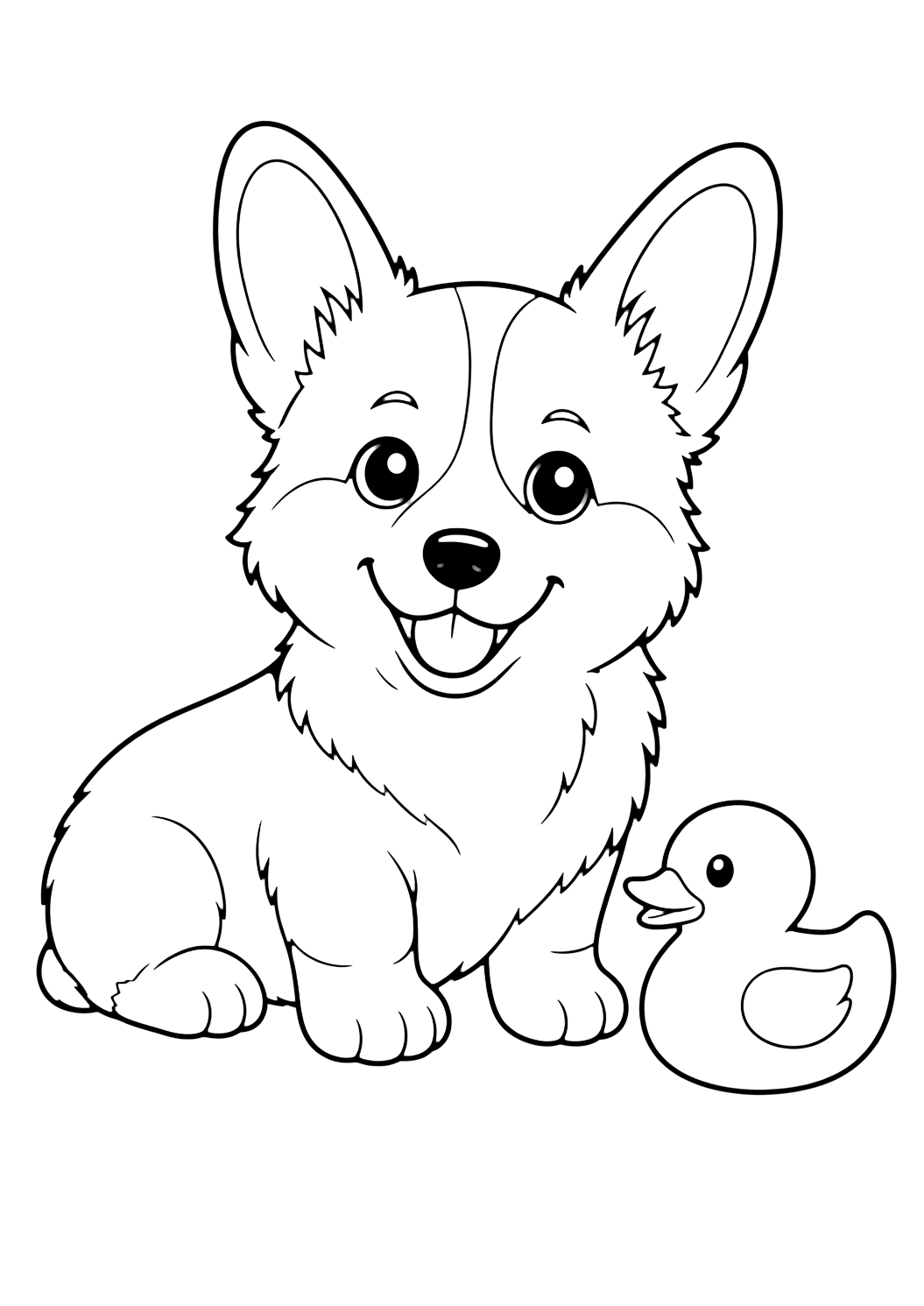 Corgi mit Entenspielzeug Ausmalbild