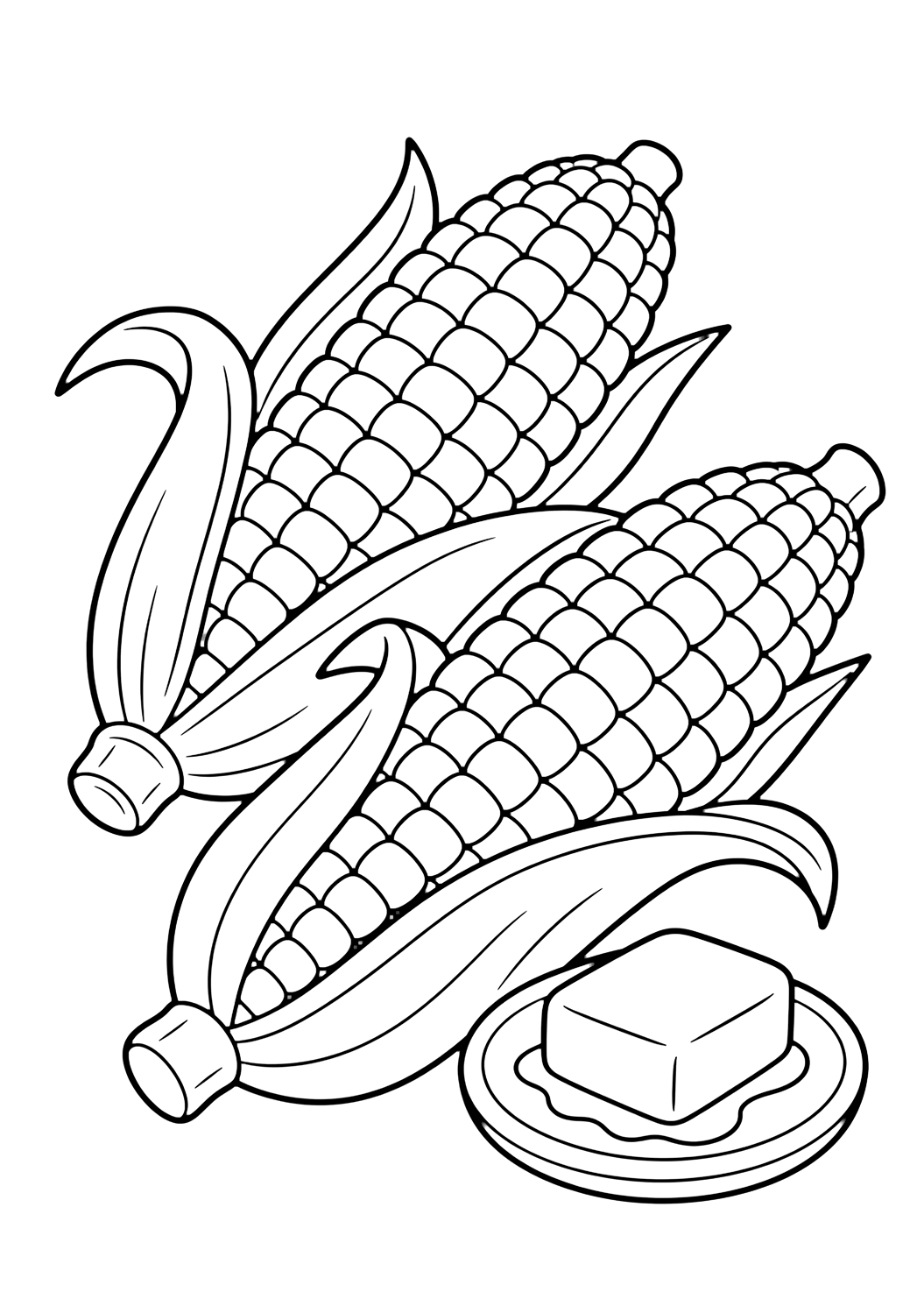 Coloriage de barbecue et pique-nique avec épi de maïs. Idéal pour l'été, l'impression, le téléchargement et le coloriage en ligne.