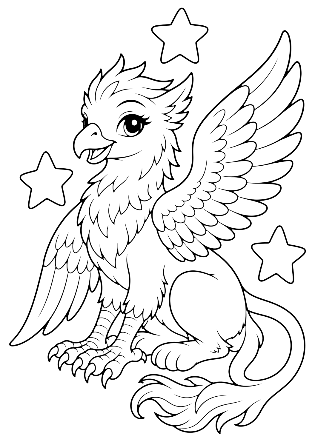 Grifo adorable con estrellas para colorear