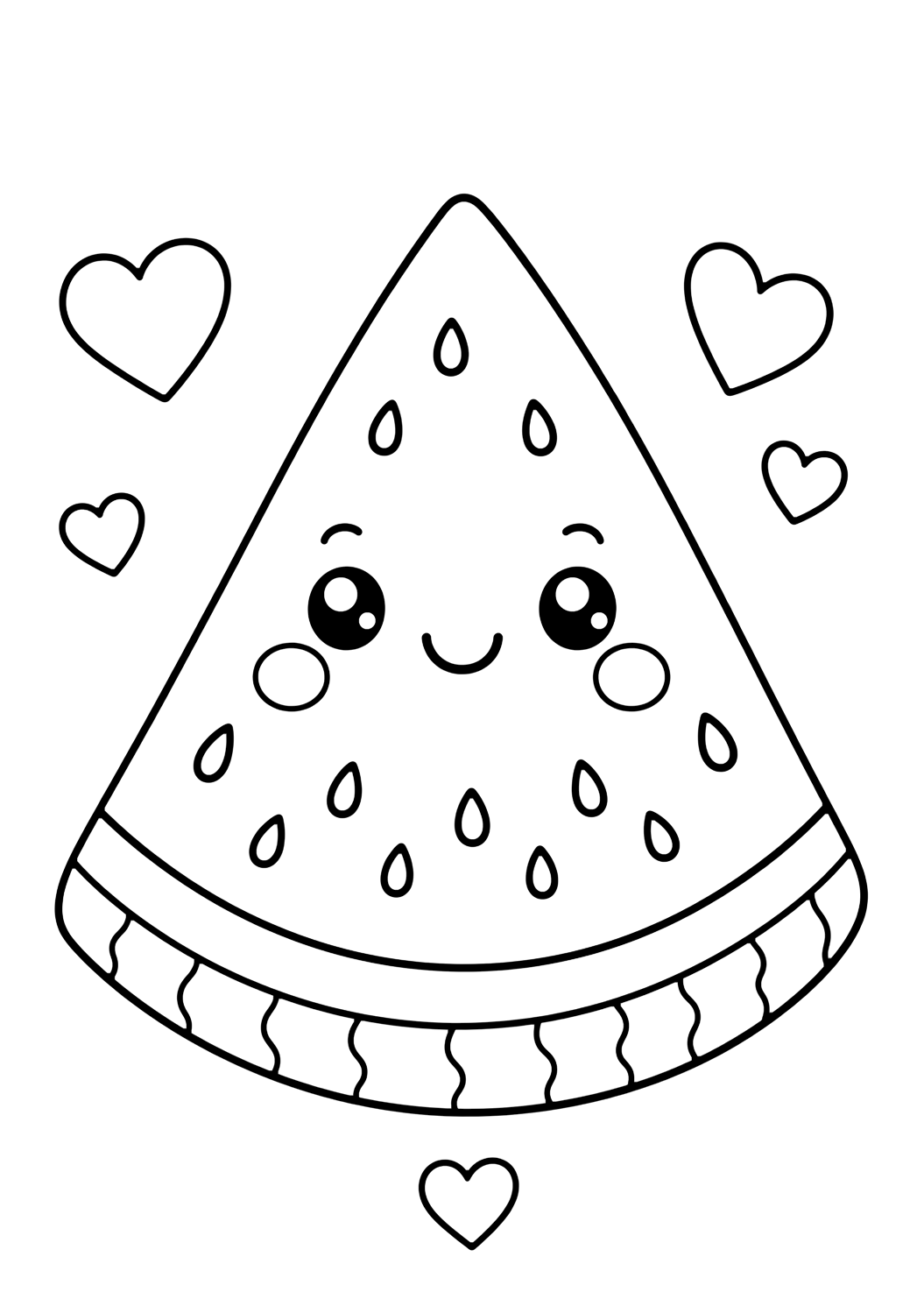 Wassermelonen-Ausmalbild mit lächelnde wassermelone. Geeignet für Kinder, Sommeraktivitäten, Ausdrucke und Online-Ausmalen.