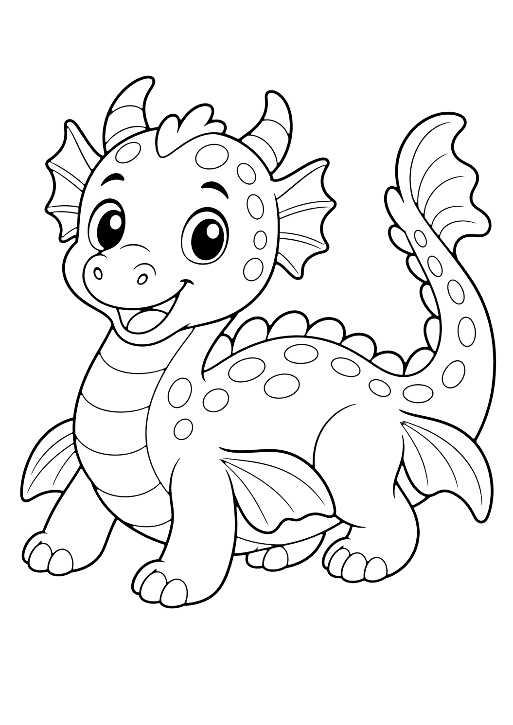 Dingonek water creature coloring page with a cute Dingonek water creature with a rounded reptile body, small horns, soft fins, and a happy face for kids