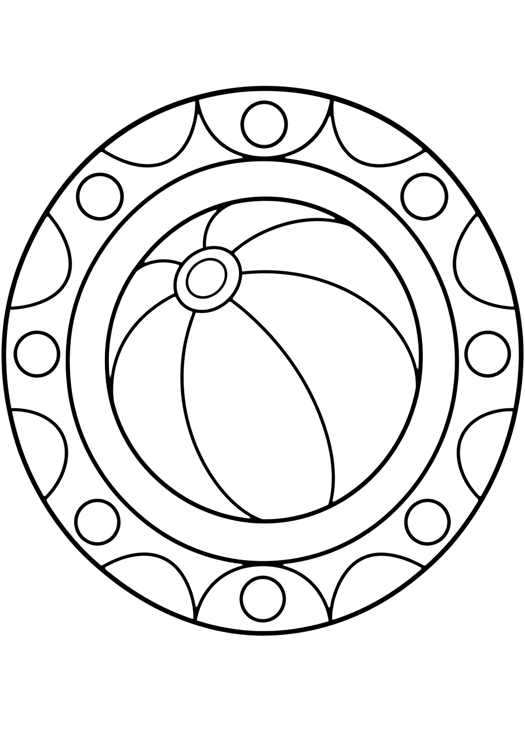 Coloriage avec mandala facile de ballon de plage. Idéal pour enfants, été, plage, piscine, impression et coloriage en ligne.