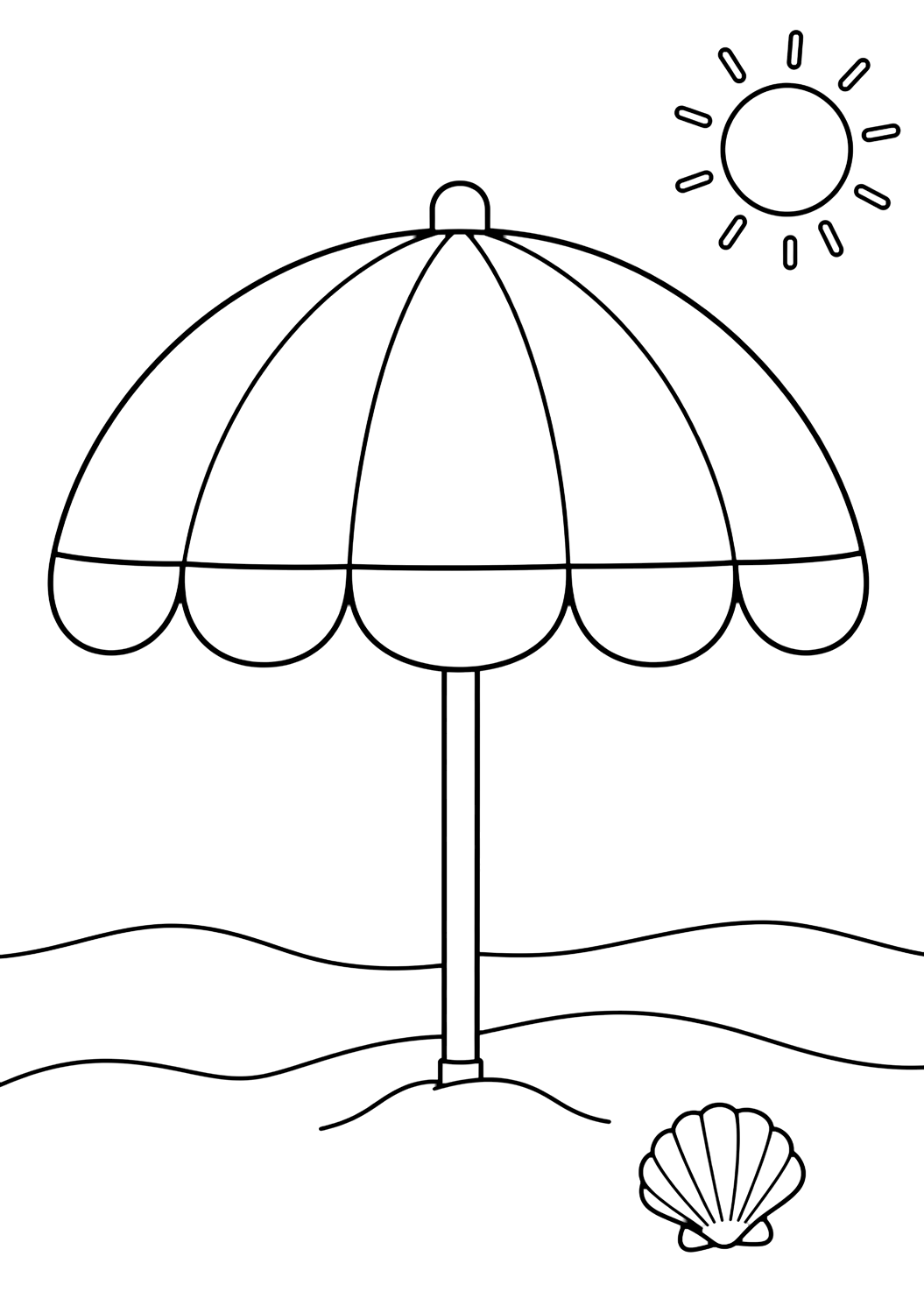 Ausmalbild mit einfacher strandschirm. Geeignet für Kinder, Sommer, Strandaktivitäten, Ausdrucke und Online-Ausmalen.