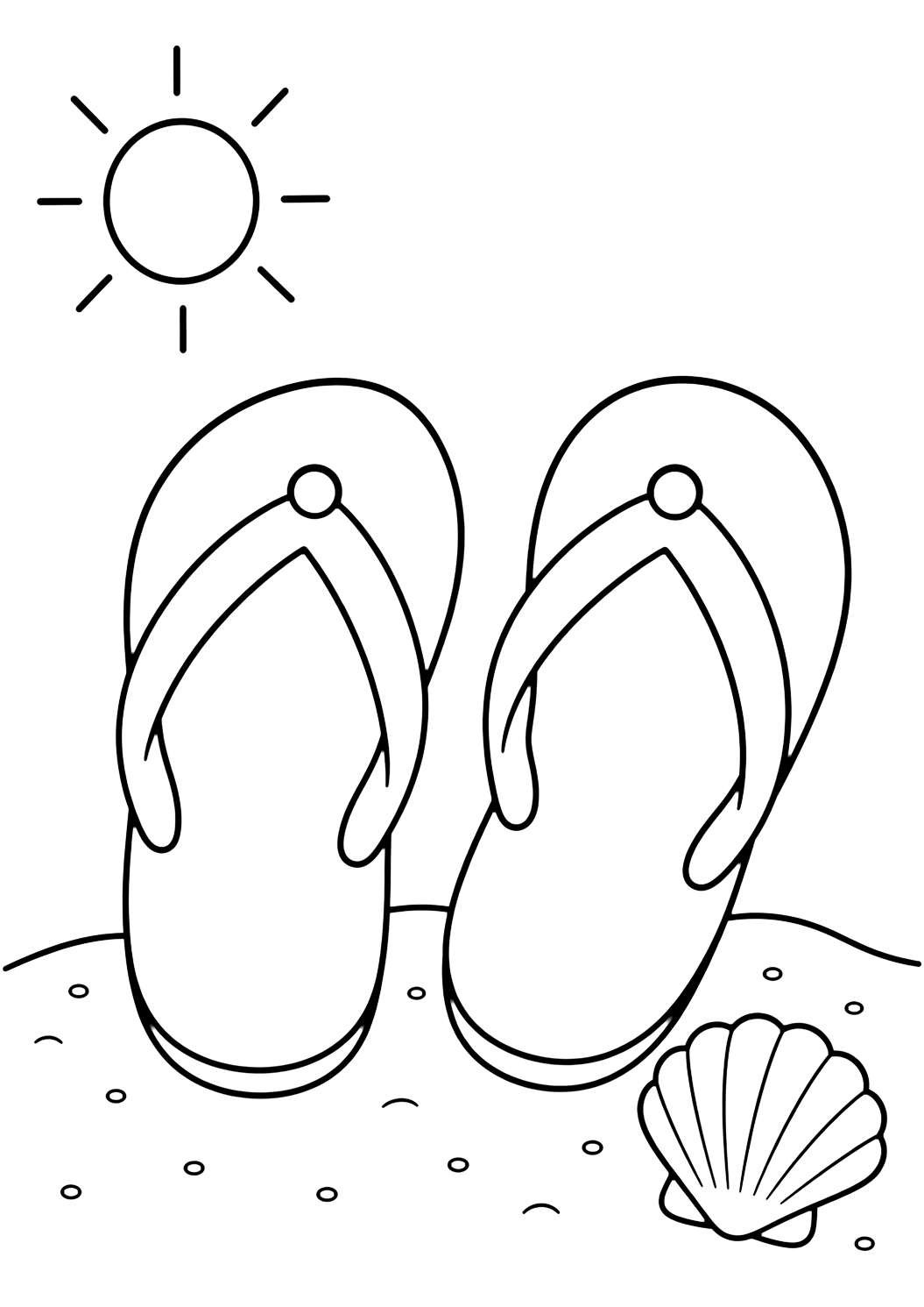 Dibujo de vacaciones de verano con chanclas fáciles. Ideal para imprimir, descargar, colorear online y actividades de verano.