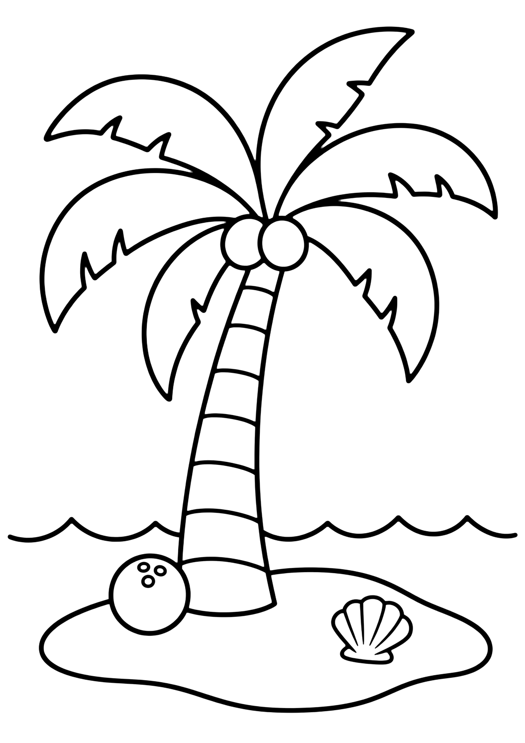 Dibujo para colorear con palmera fácil para niños. Ideal para niños, playas tropicales, verano, impresión y coloreado online.