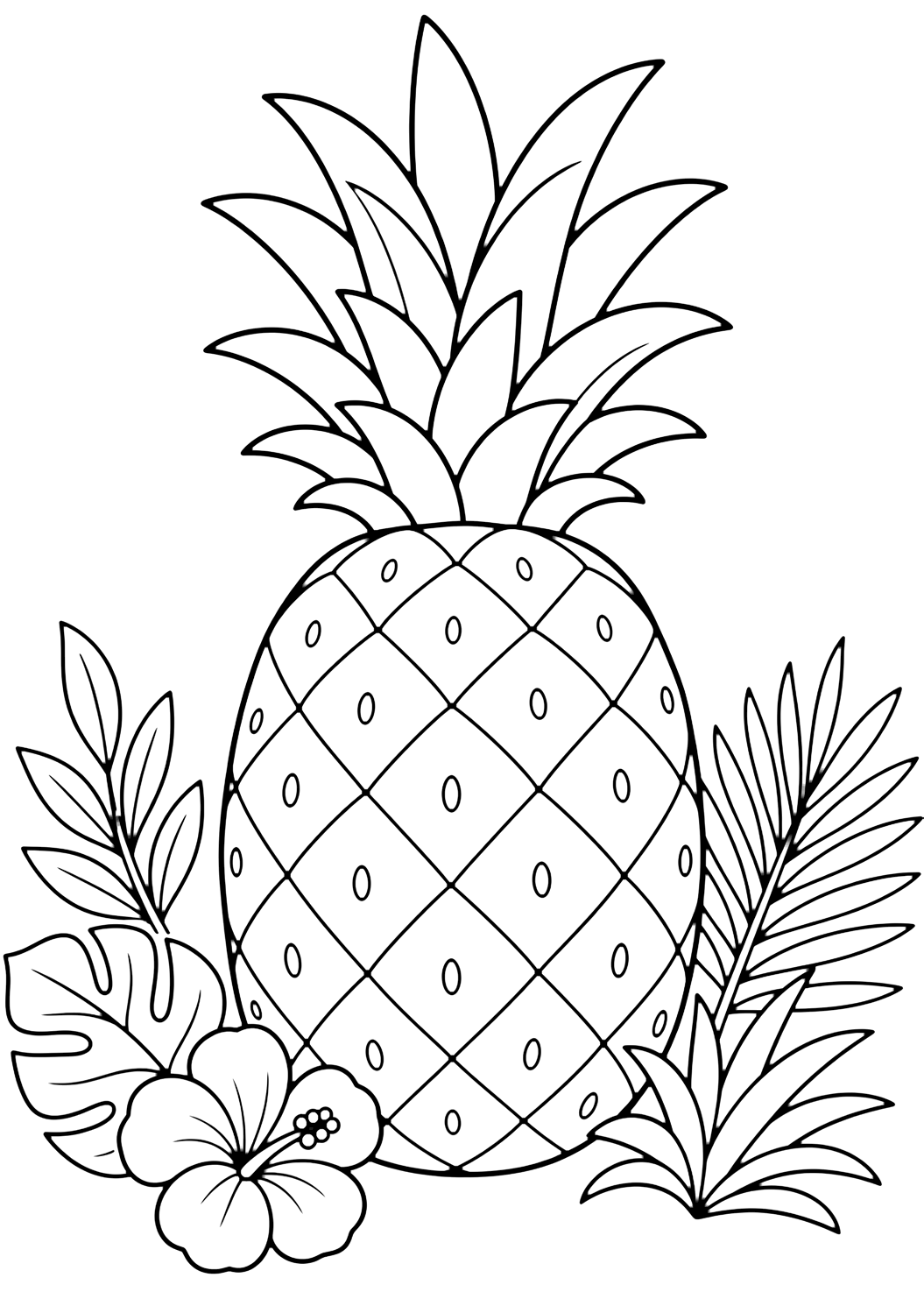 Disegno di ananas con ananas facile. Adatto all'estate, alla stampa, al download e alla colorazione online.