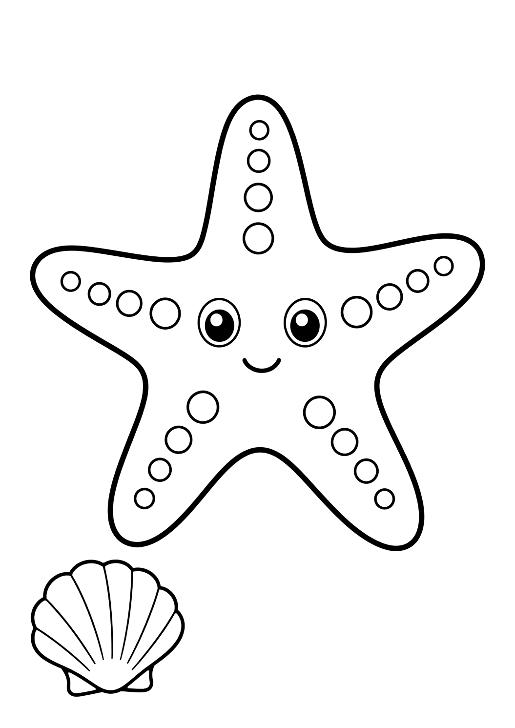 Ausmalbild mit Einfacher Seestern für Vorschulkinder. Geeignet für Kinder, Ozeanthemen, Ausdrucke und Online-Ausmalen.