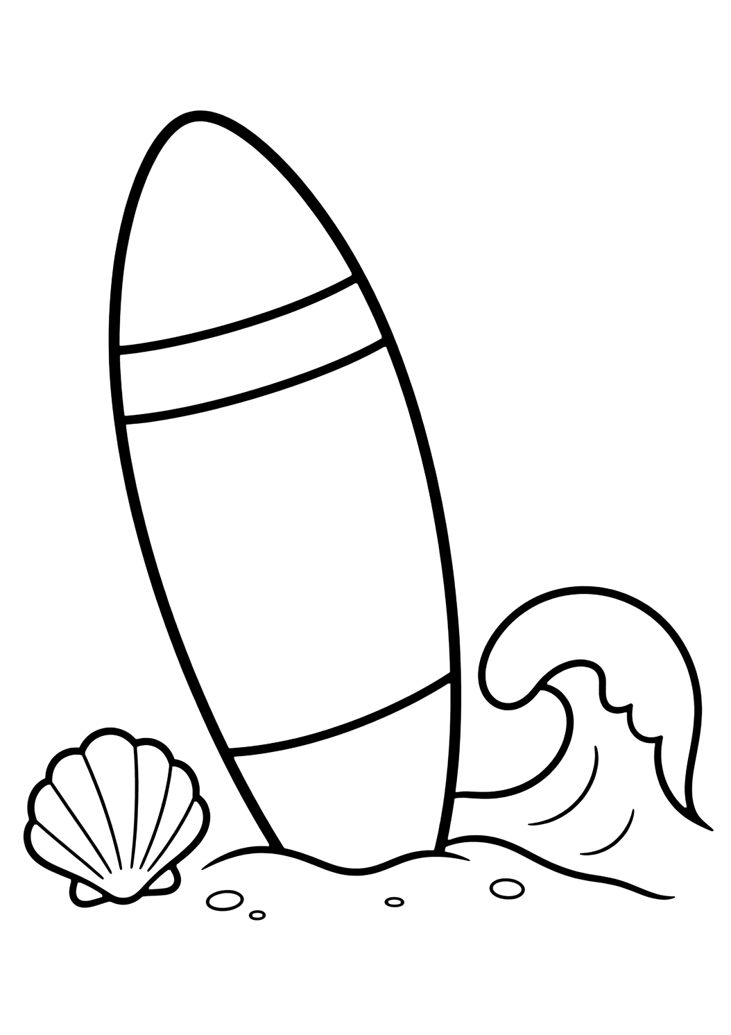 Disegno da colorare con Tavola da surf facile per prescolari. Adatto a bambini, temi di spiaggia e oceano, stampa e colorazione online.