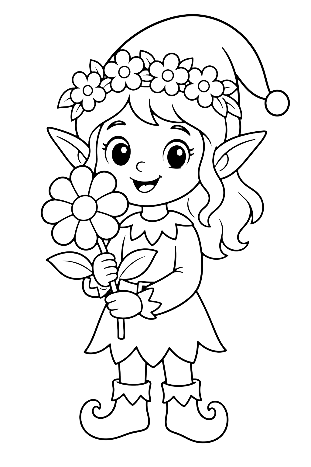 Disegno da colorare: Elfo con una corona di fiori