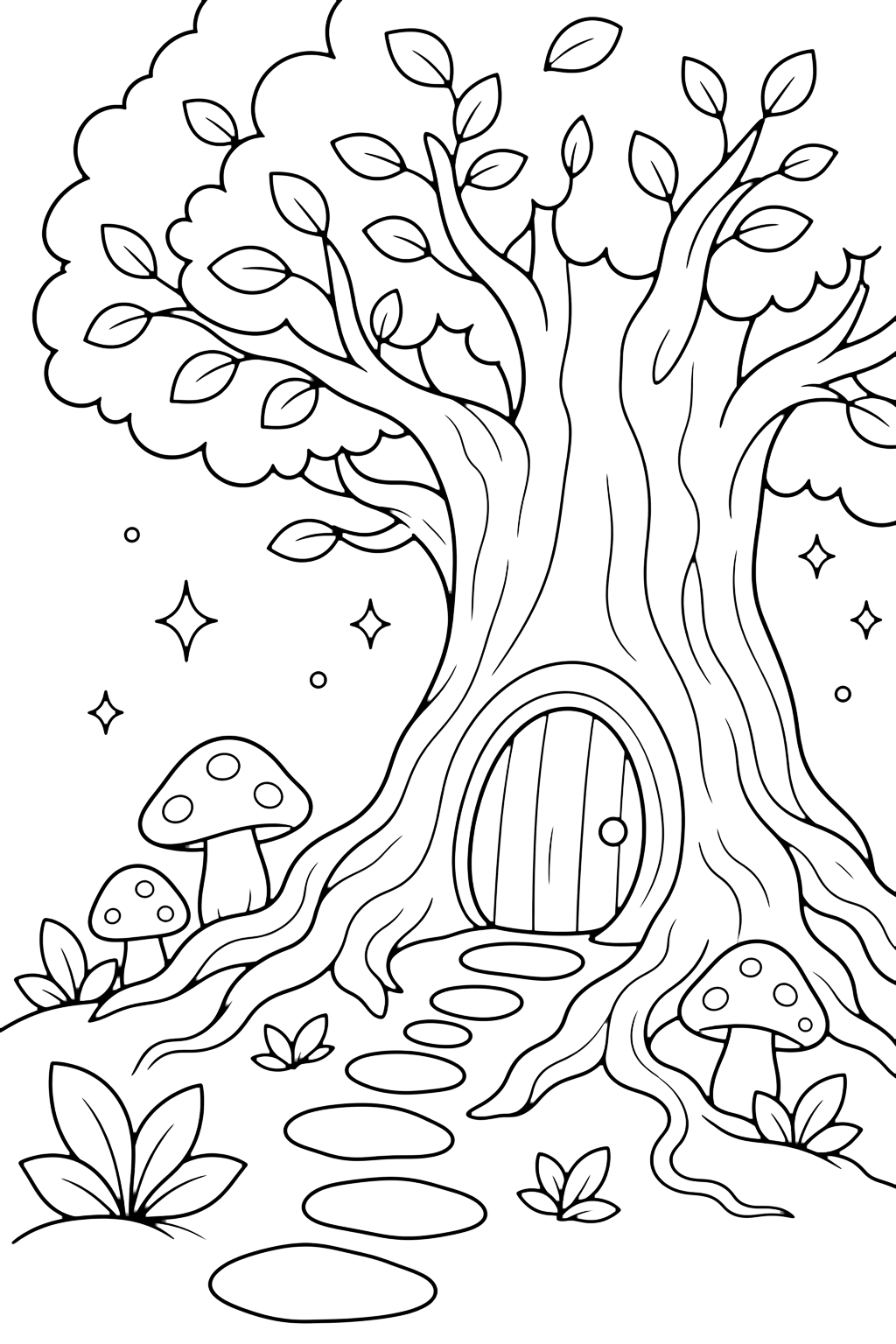Coloriage porte d'arbre enchanté