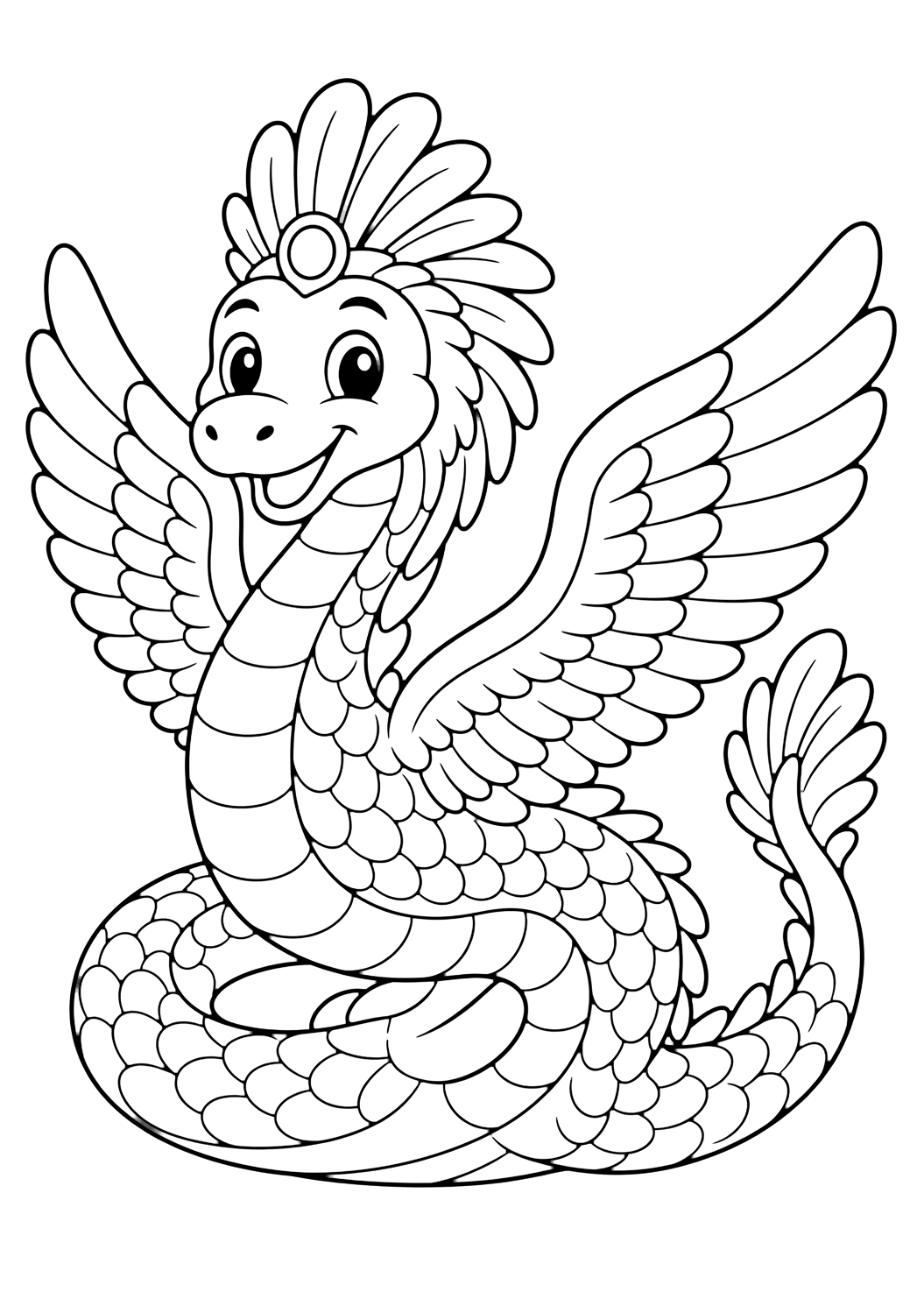 Serpente piumato da colorare