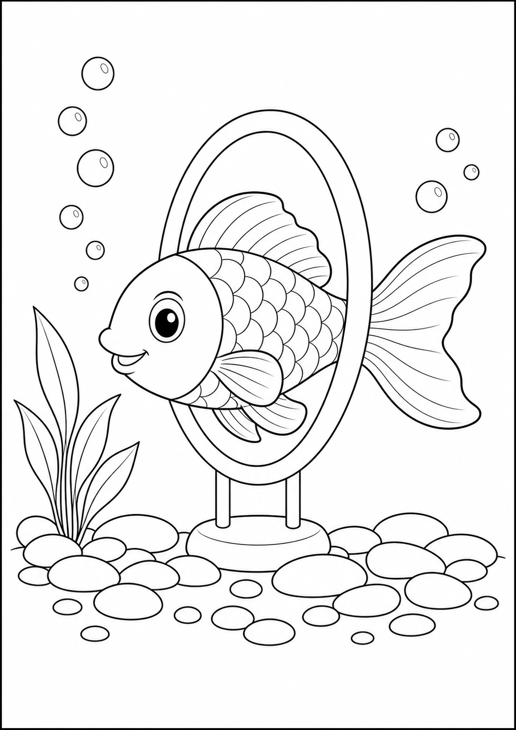 Fish Swimming Through Hoop coloring page for kids