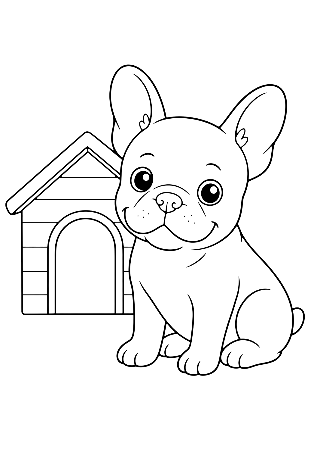 Bouledogue français près d'une niche à colorier