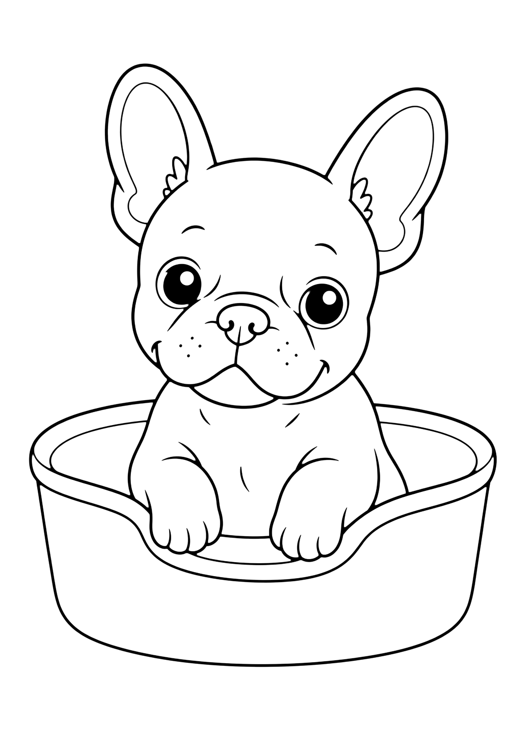 Bouledogue français dans un panier à colorier