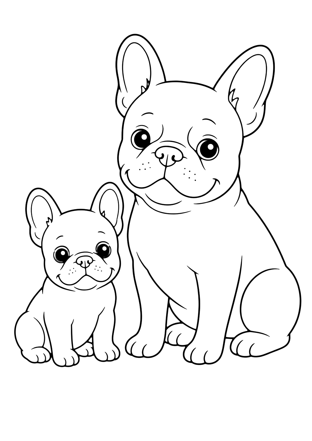 Maman Bouledogue français et chiot à colorier