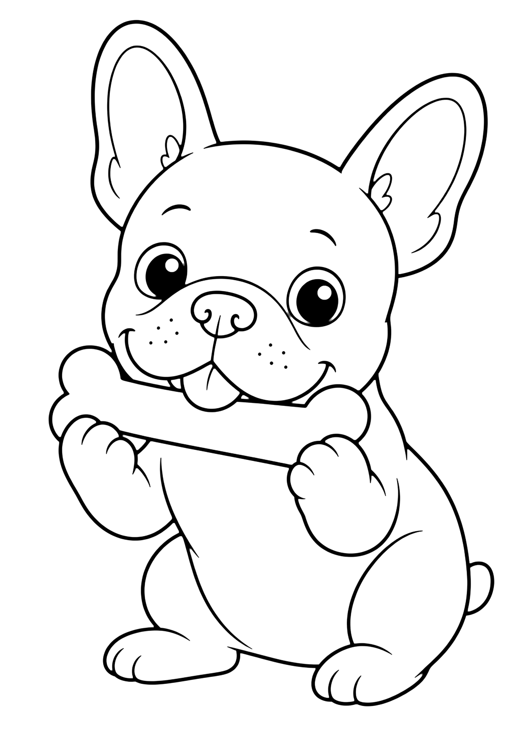 Bouledogue français avec os à colorier