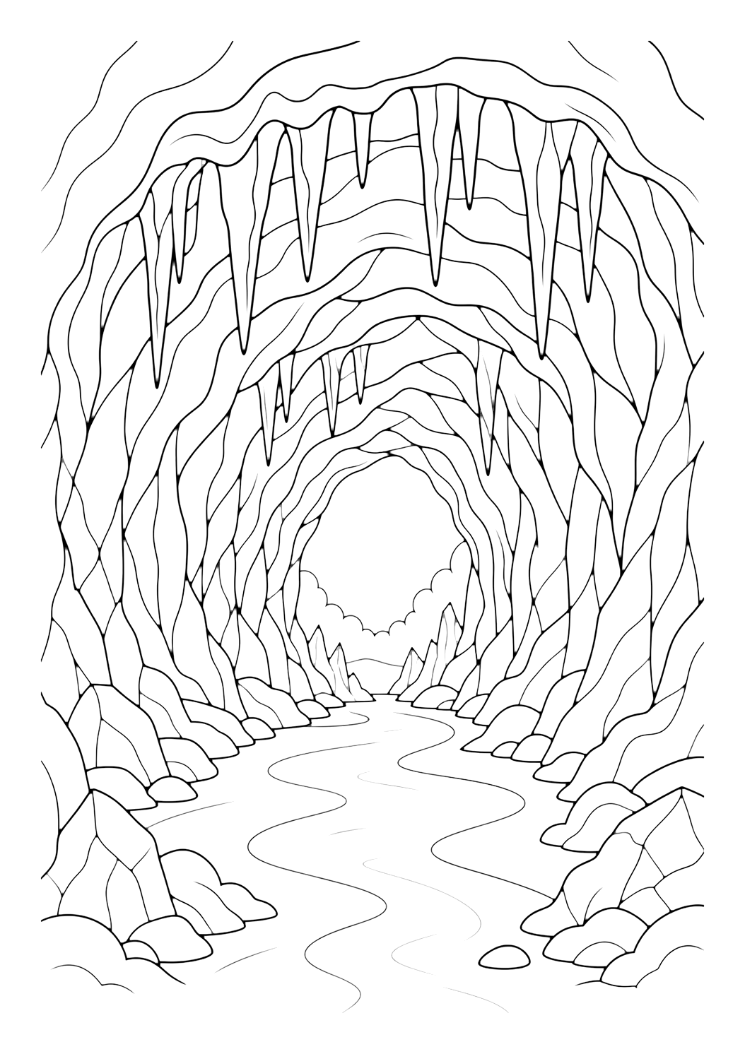 Coloriage tunnel de grotte gelée
