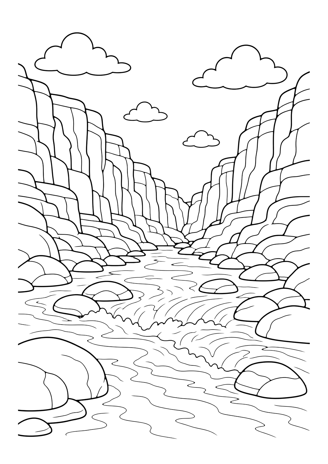 Coloriage petits rapides dans un canyon
