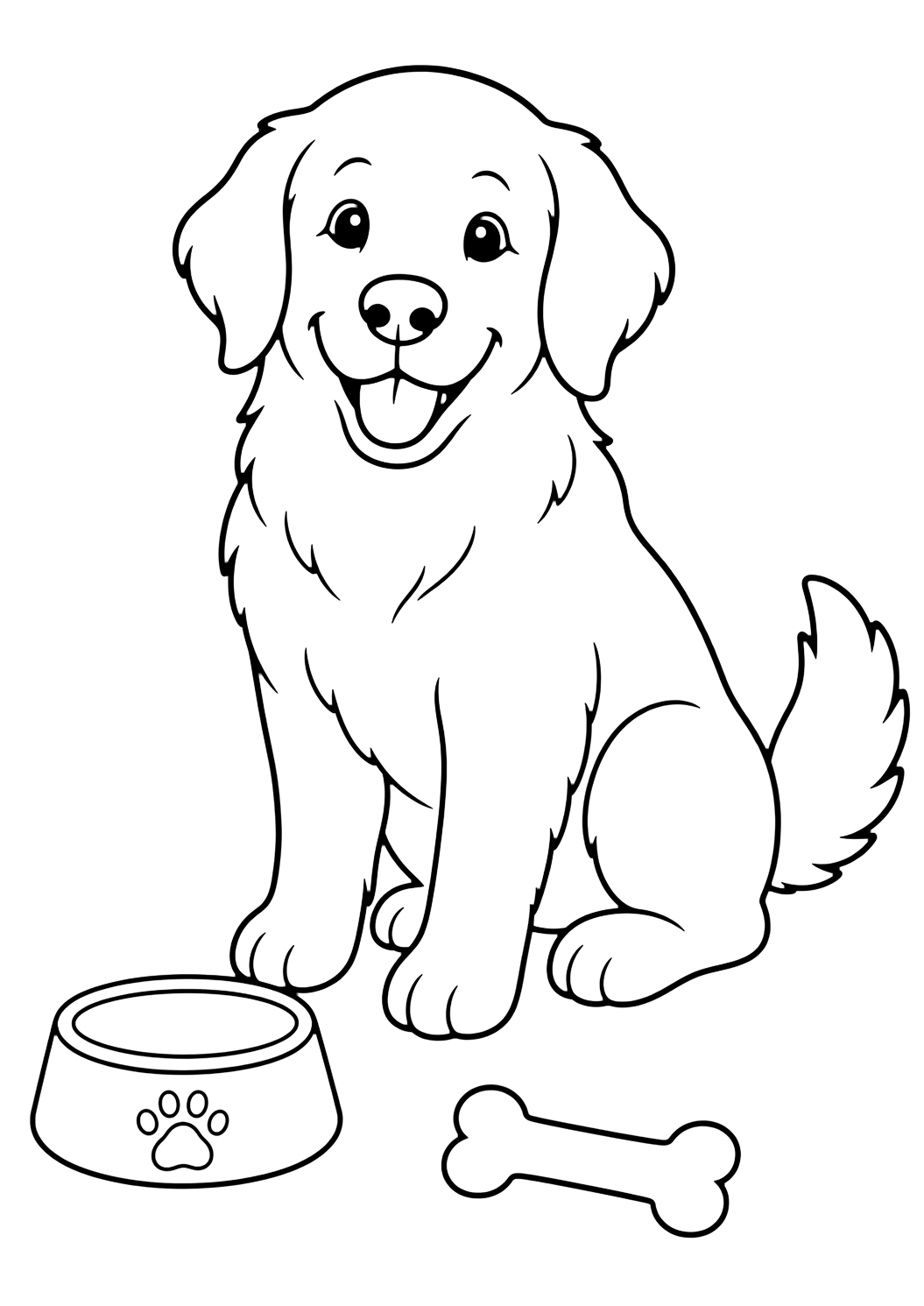 Golden Retriever mit Futternapf Ausmalbild