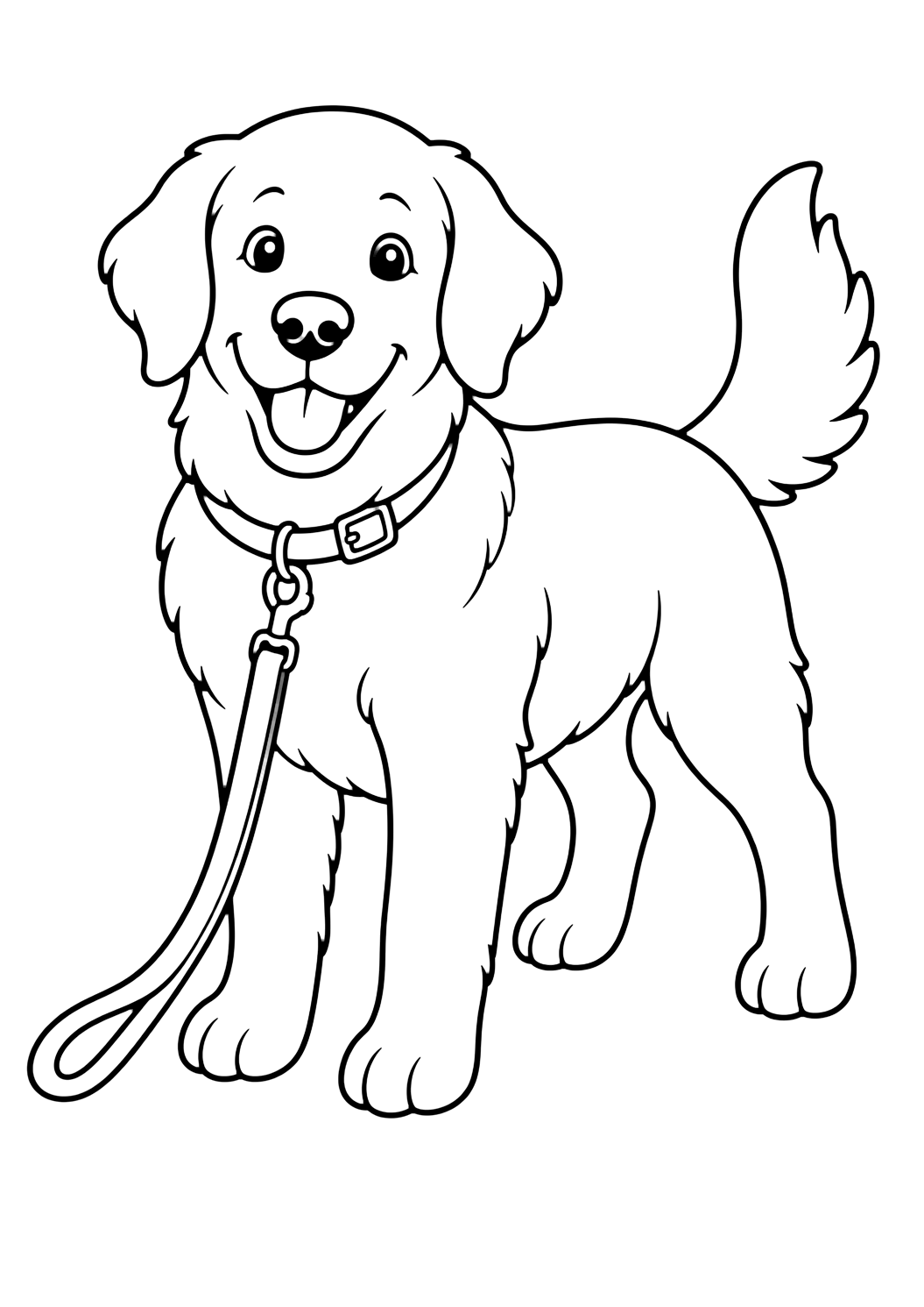 Golden Retriever with Leash coloring page for kids