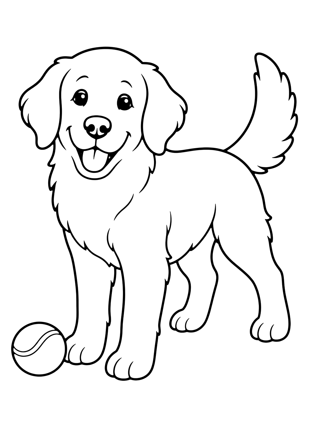 Golden Retriever with Tennis Ball coloring page for kids