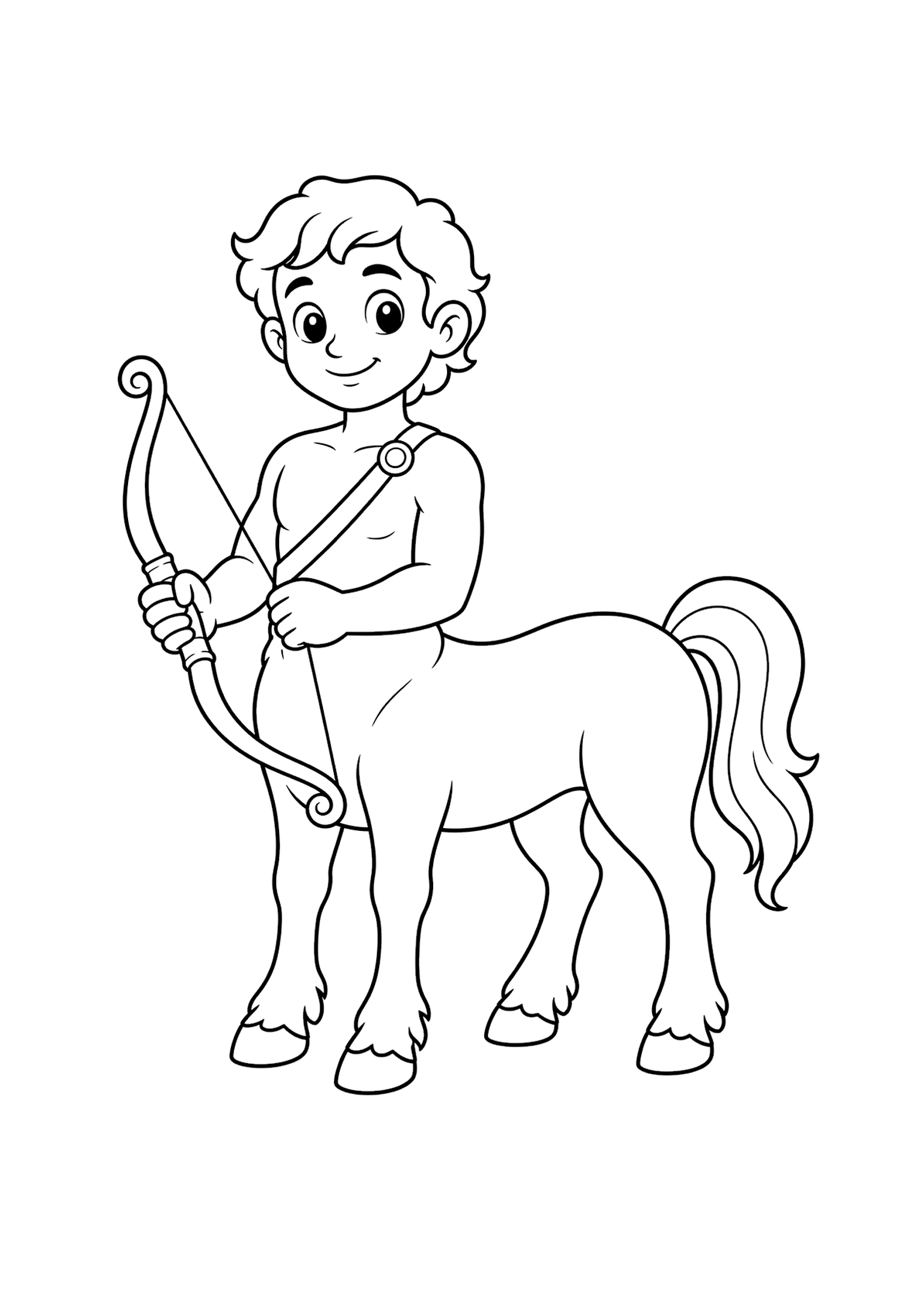Gentle Centaur coloring page for kids with clean closed outlines and simple Greek mythology creature design