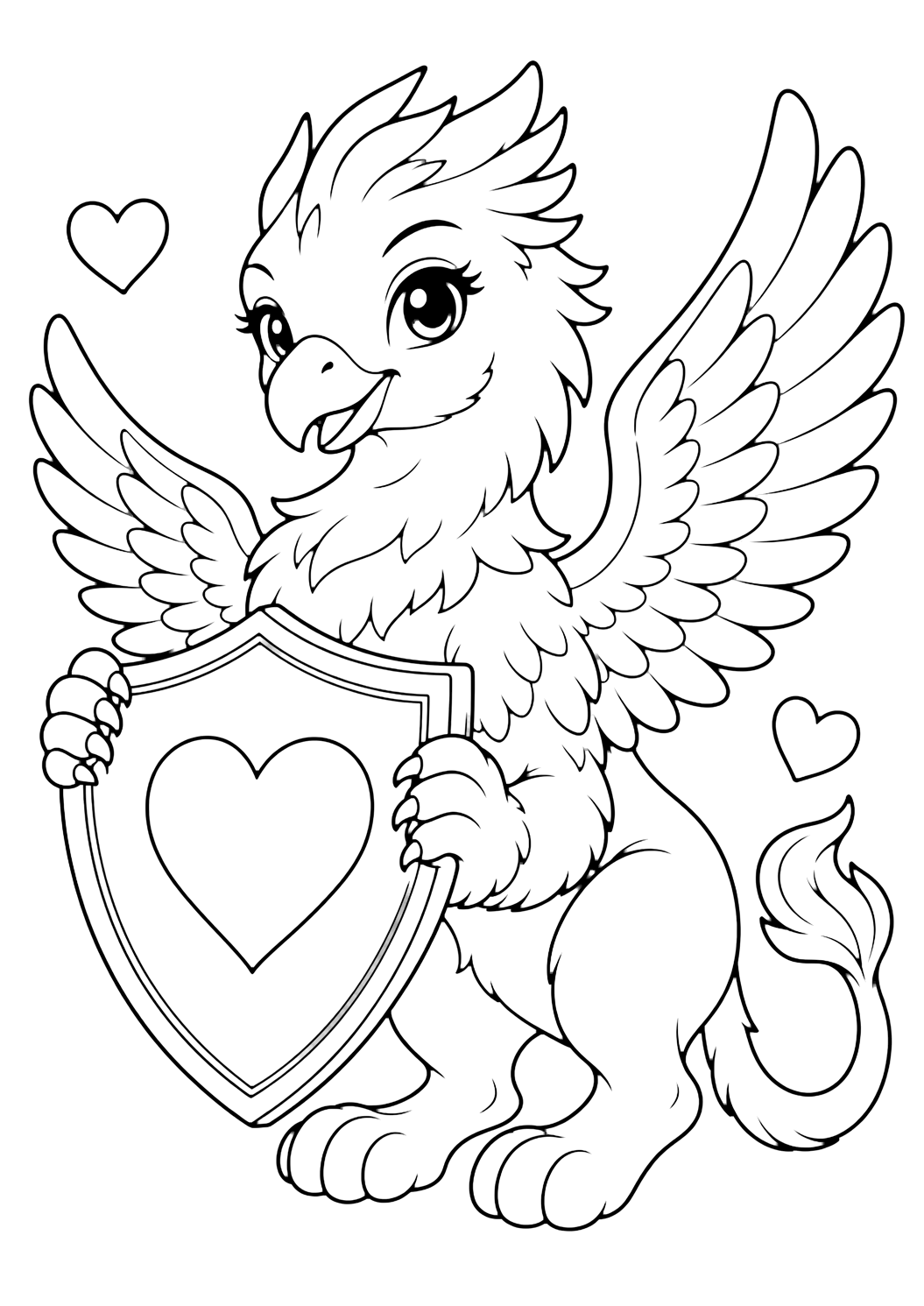 Griffon avec bouclier cœur à colorier