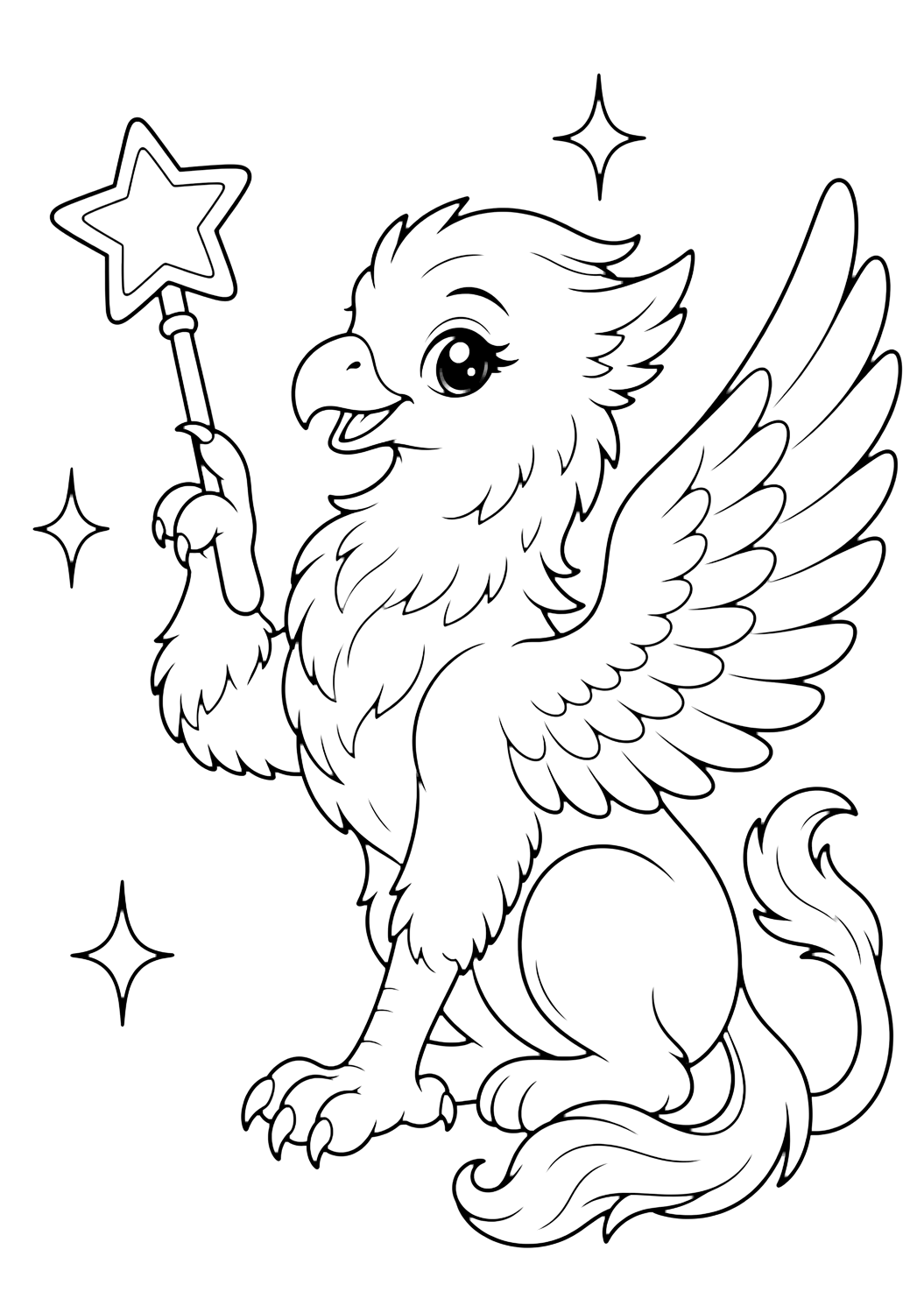 Griffon avec baguette magique à colorier