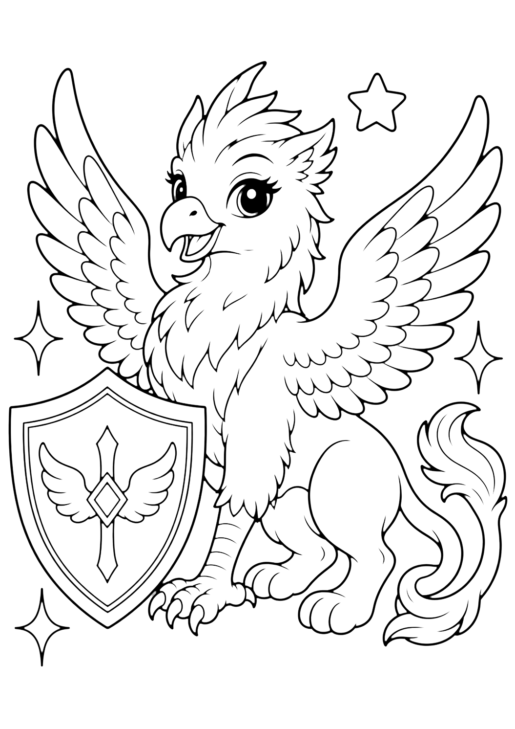Griffon avec bouclier scintillant à colorier