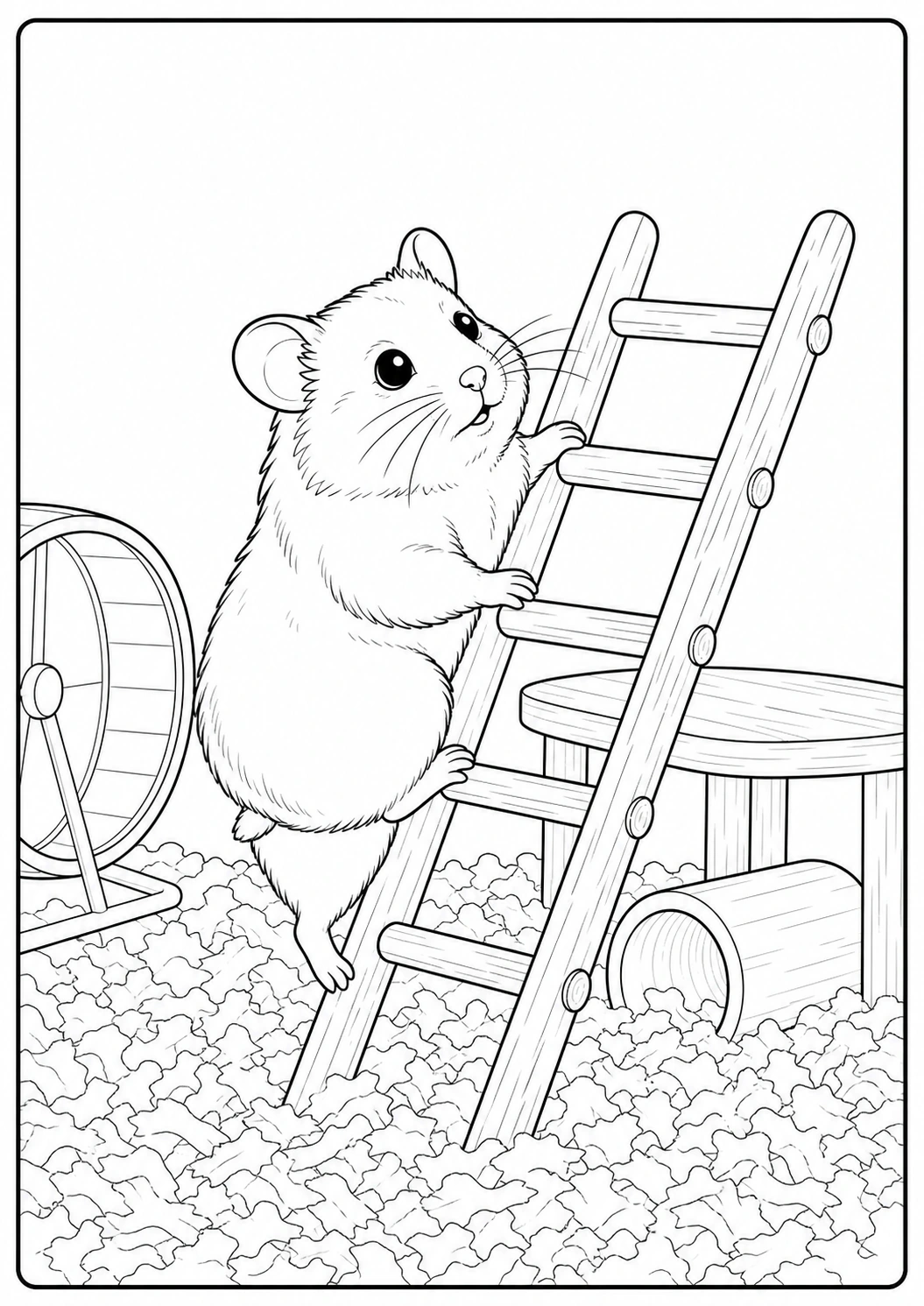 Hamster Climbing Ladder coloring page for kids