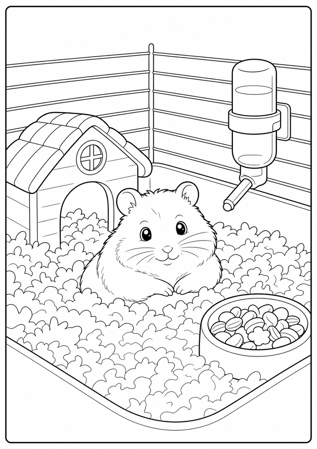 Hamster in Cozy Corner coloring page for kids