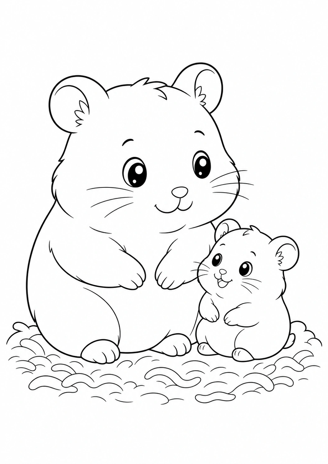Hamster Mom and Baby coloring page for kids