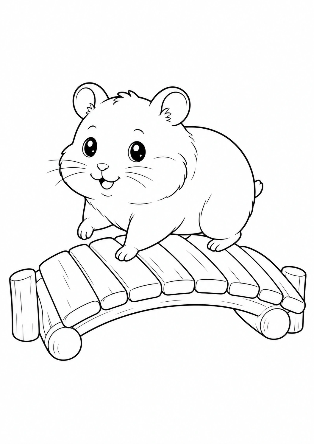 Hamster on Wooden Bridge coloring page for kids