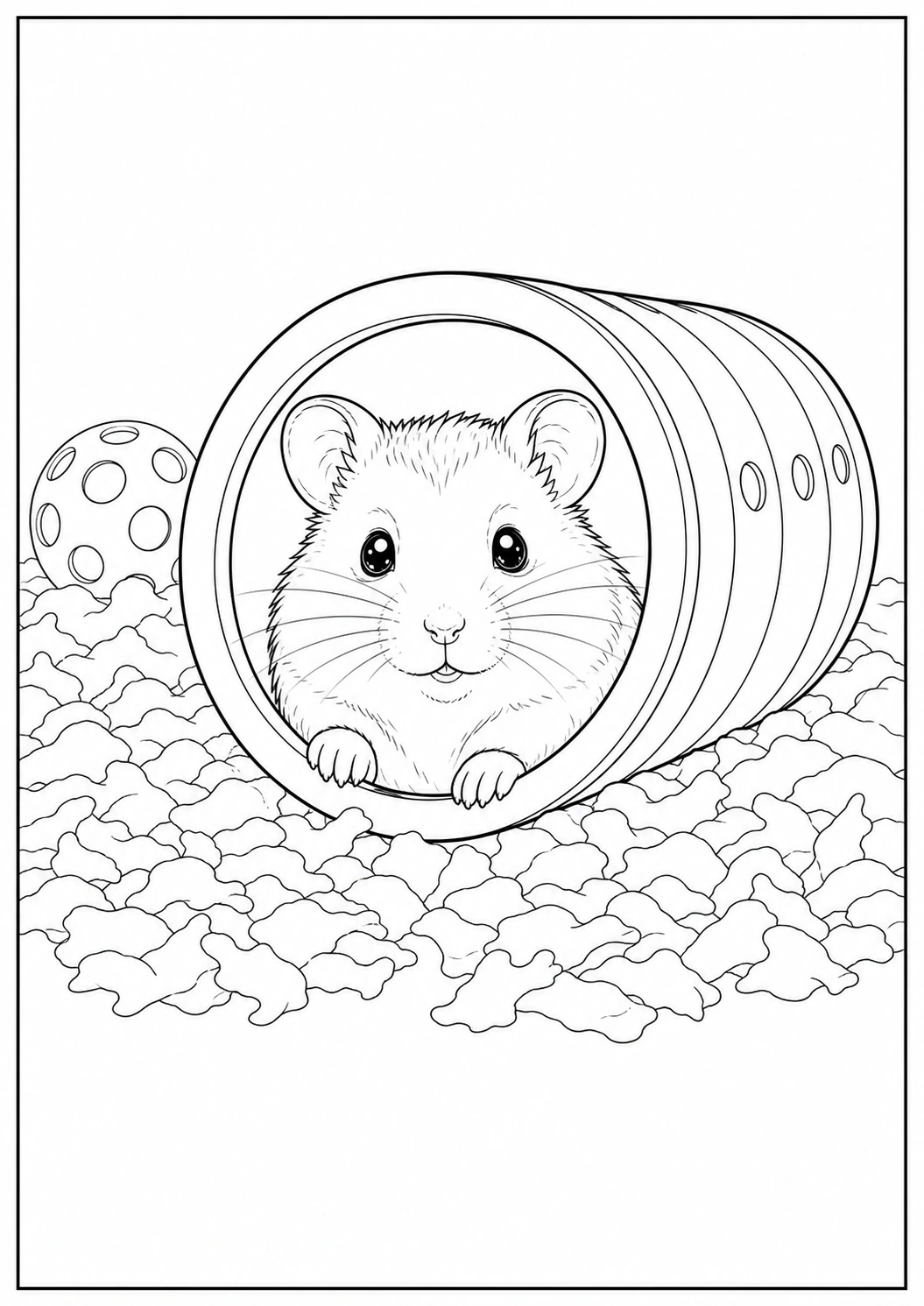 Hamster Peeking from Tube coloring page for kids