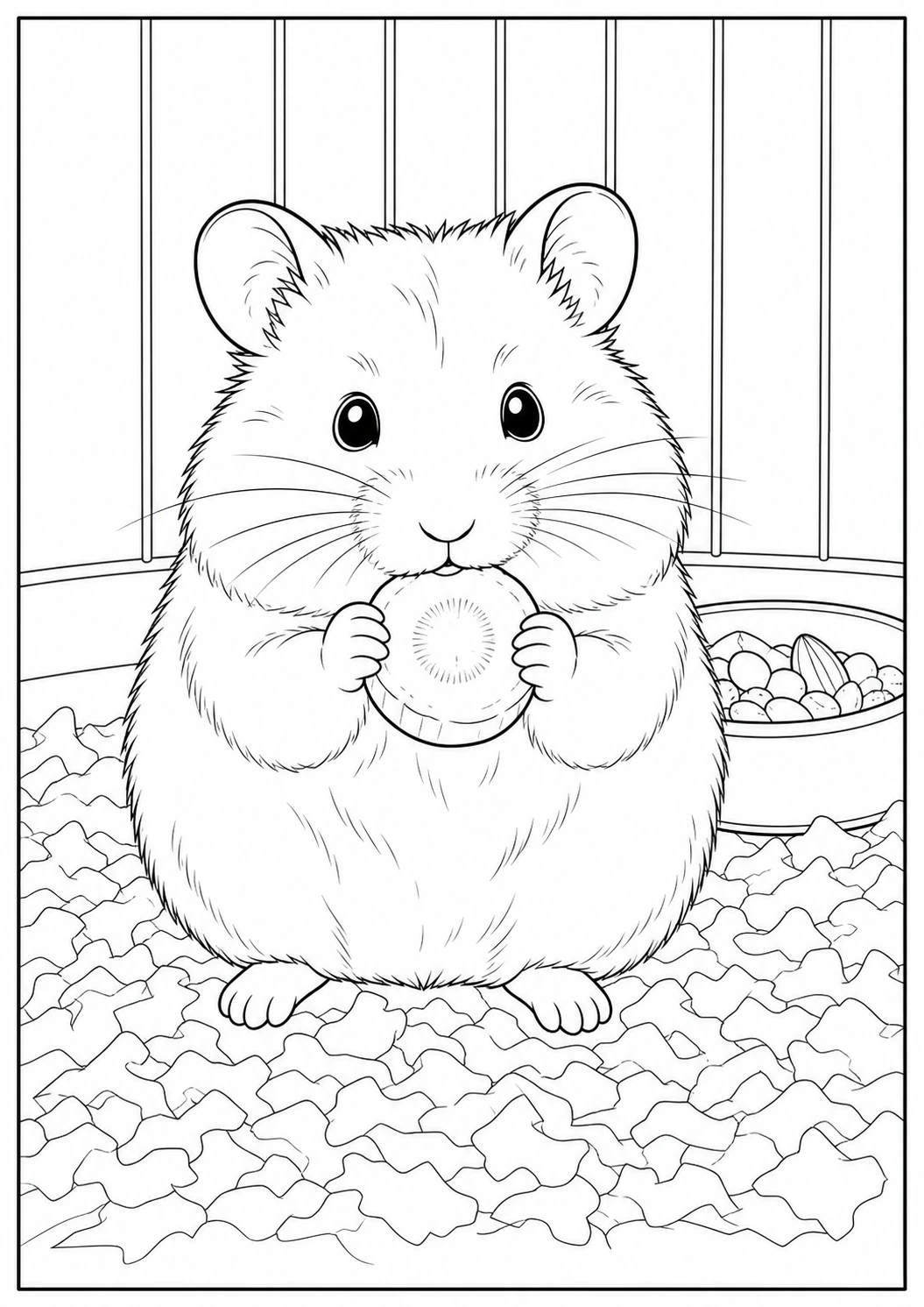 Hamster with Carrot Slice coloring page for kids