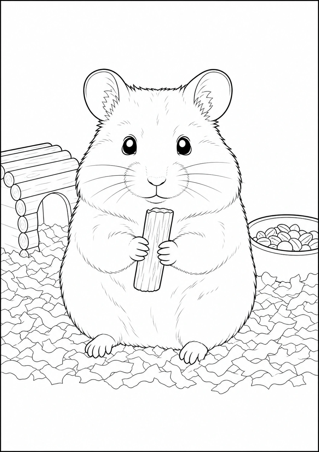 Hamster with Chew Stick coloring page for kids