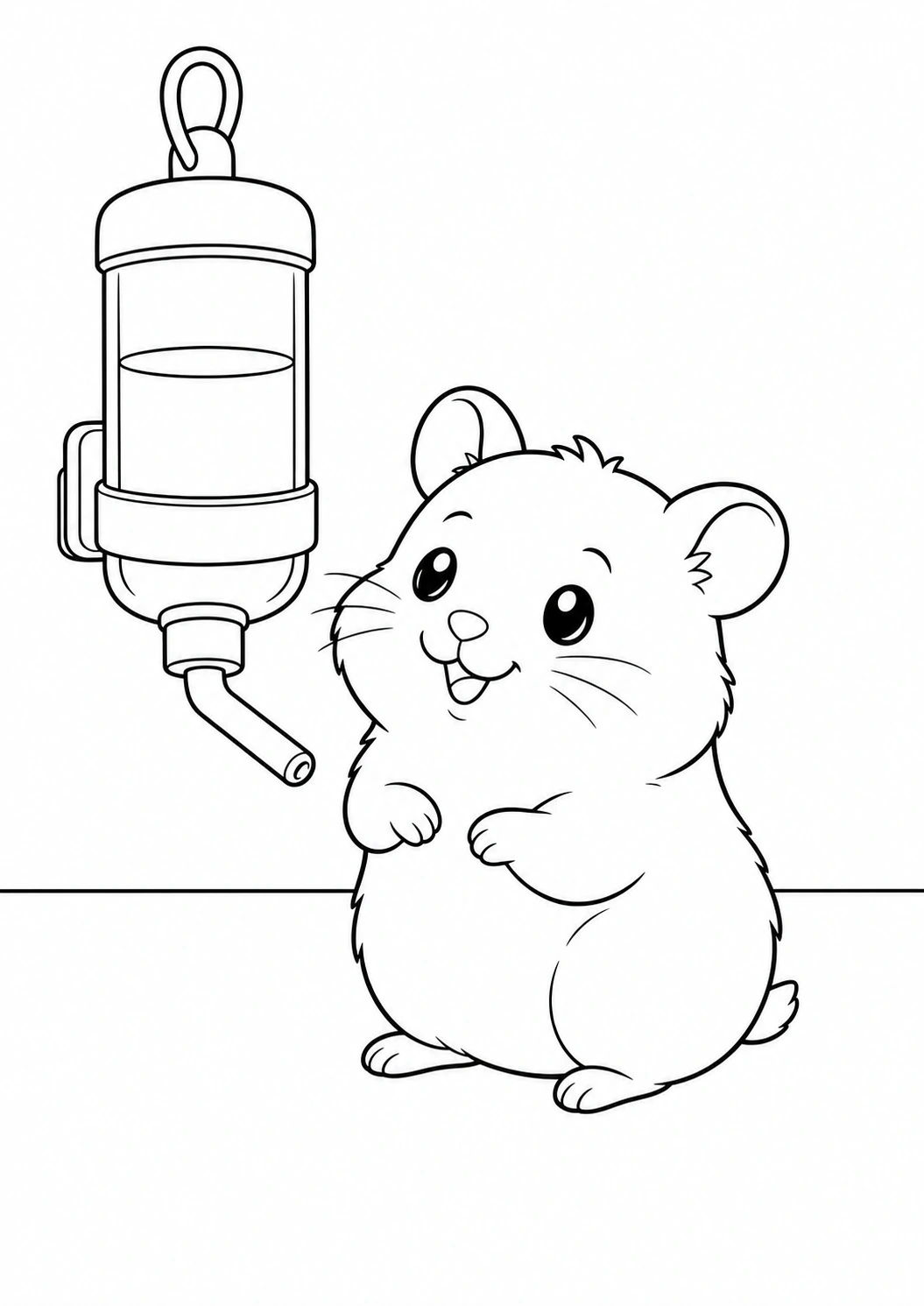 Hamster with Water Bottle coloring page for kids