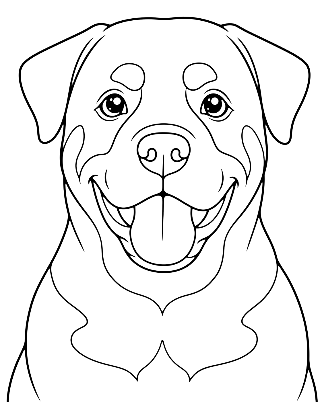 Happy Rottweiler Face coloring page for kids