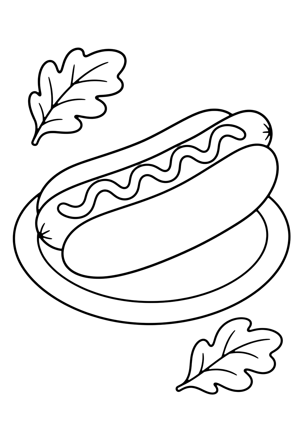 Dibujo de barbacoa y picnic con perrito caliente. Ideal para verano, impresión, descarga y coloreado online.