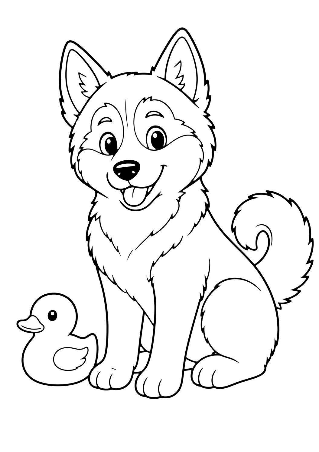 Husky mit Entenspielzeug Ausmalbild