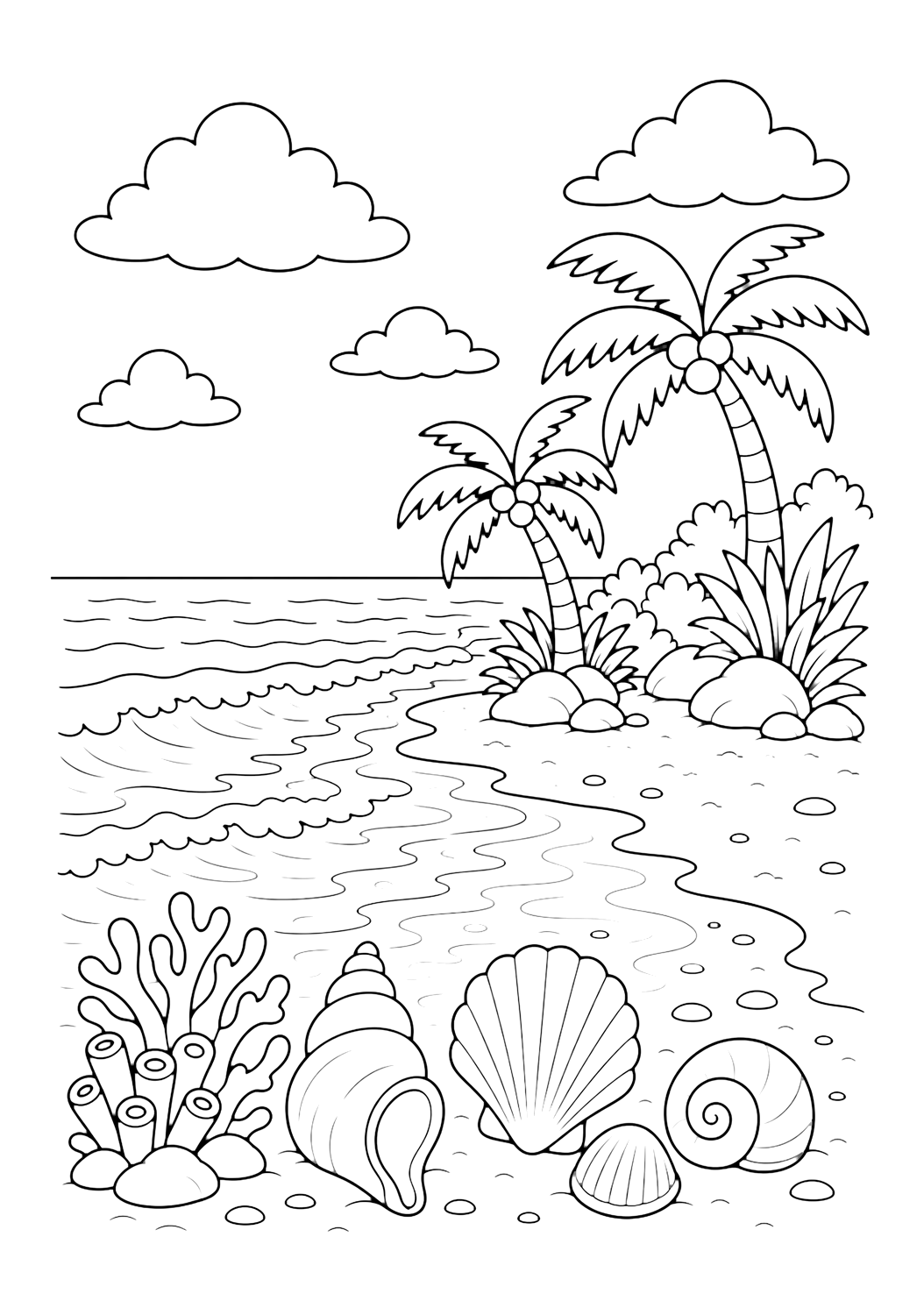 Korallenstrand auf der Insel Ausmalbild