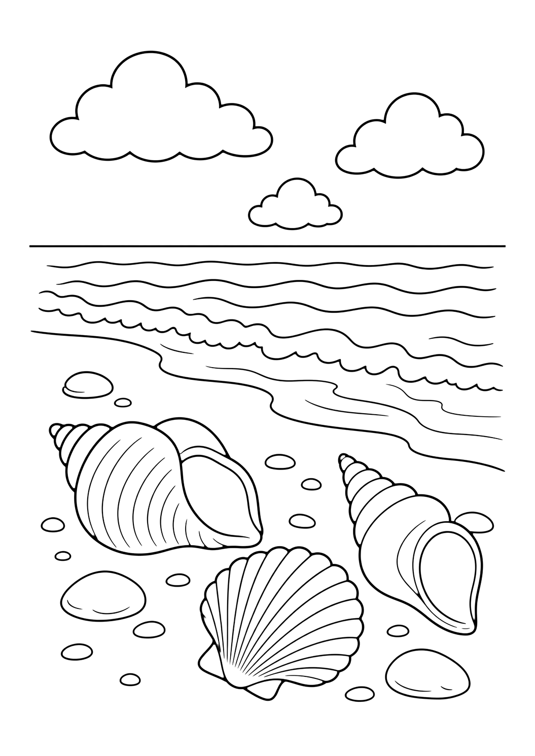 Conchiglie grandi sulla spiaggia da colorare