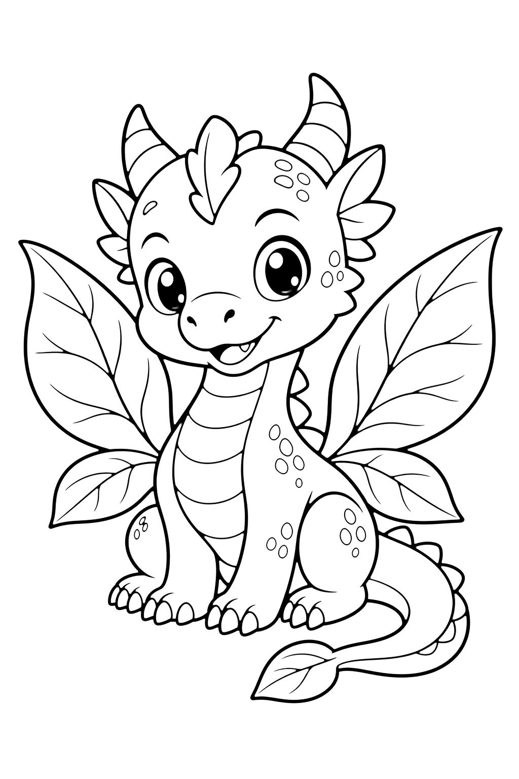Bébé dragon de feuilles à colorier