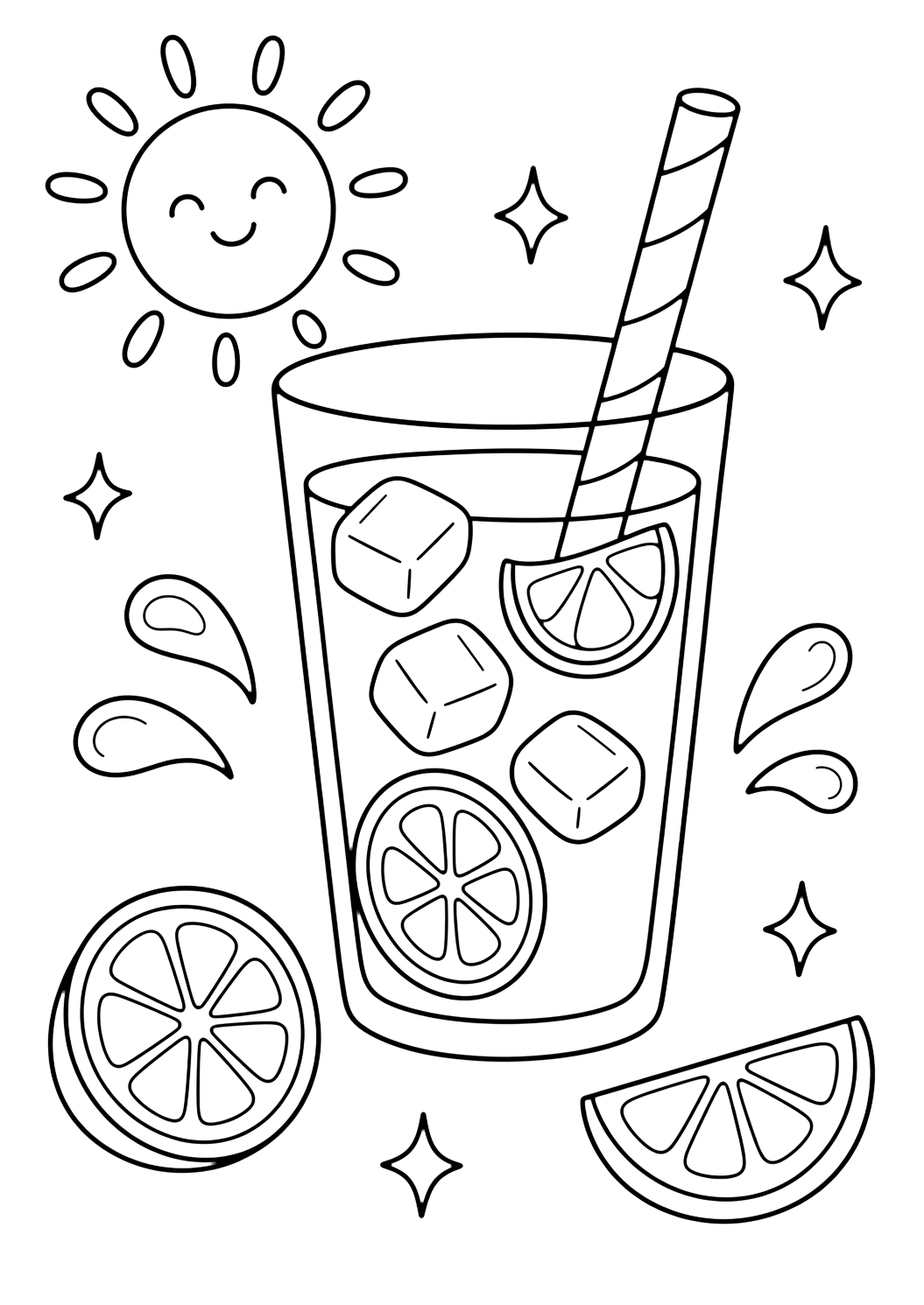 Лятна doodle картинка за оцветяване с лимонада doodle. Подходяща за деца, печат и онлайн оцветяване.