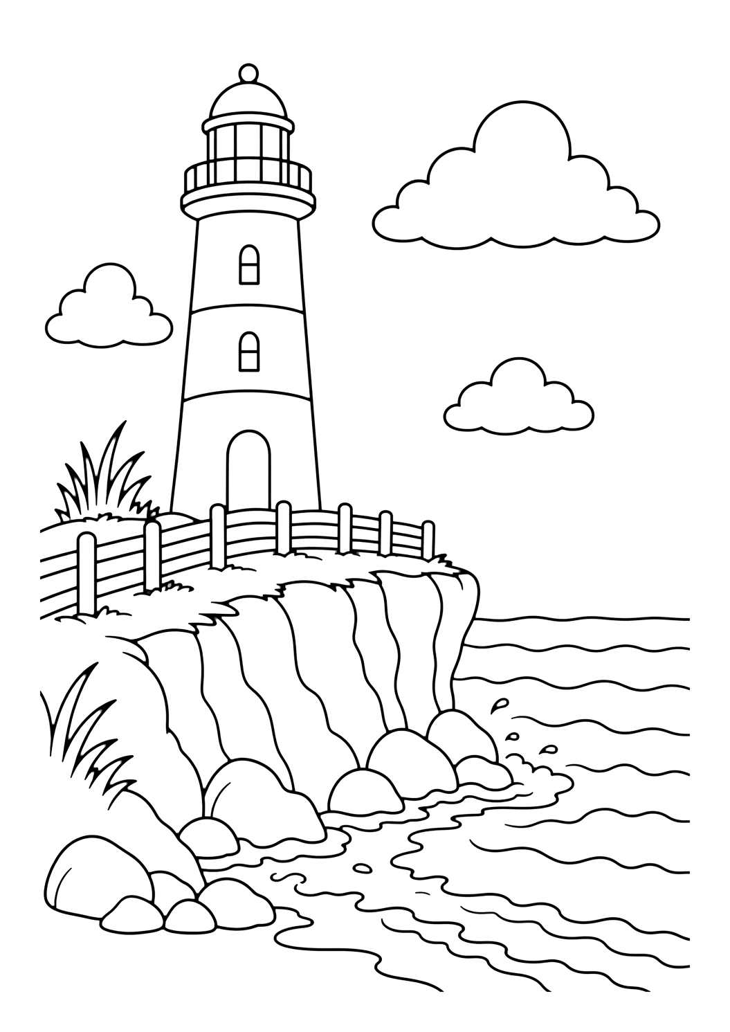 Coloriage phare sur falaise