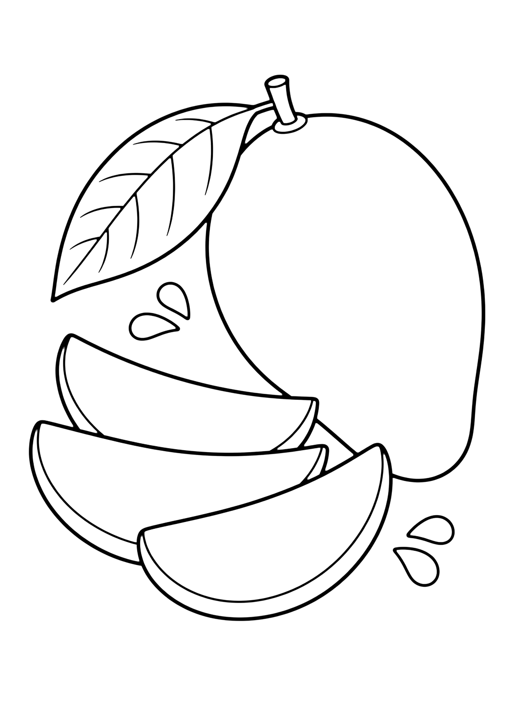 Sommerfrucht-Ausmalbild mit mangoscheiben. Geeignet für Kinder, Sommeraktivitäten, Ausdrucke und Online-Ausmalen.