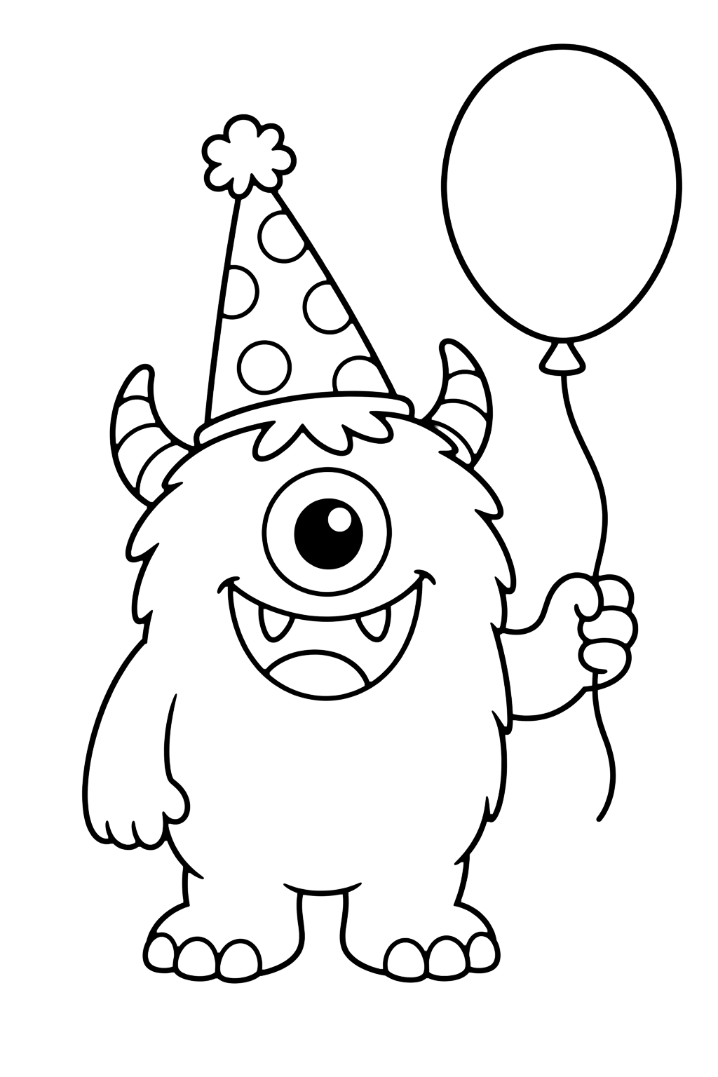 Monstruo con gorro de fiesta para colorear